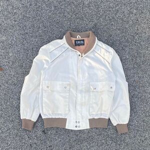 White and brown Korean vintage 90s bomber jacket with a retro vibe jacket